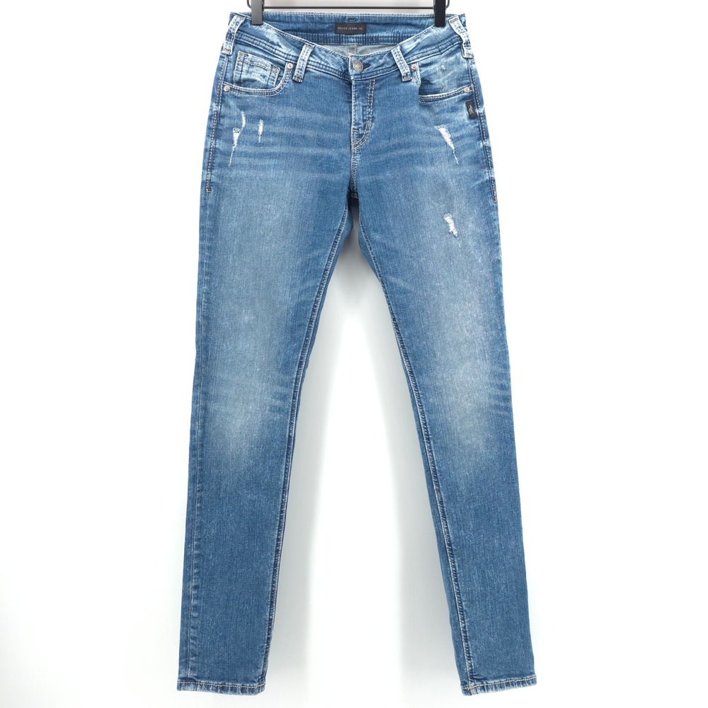 Silver Jeans Co Women Jeans Girlfriend W29 L29 Blue Distressed L27137SJL388